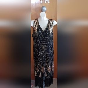 Gold Sequence Beaded Fringe Dress 3xl
